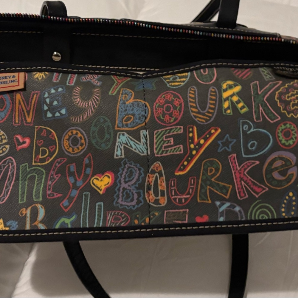 Dooney & Bourke Black Graffiti Tote with Sturdy Leather Handles - Picture 2 of 10
